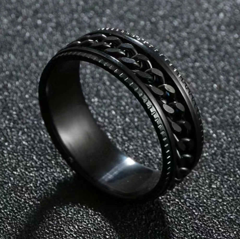 Mens Stainless Steel Black Ring
